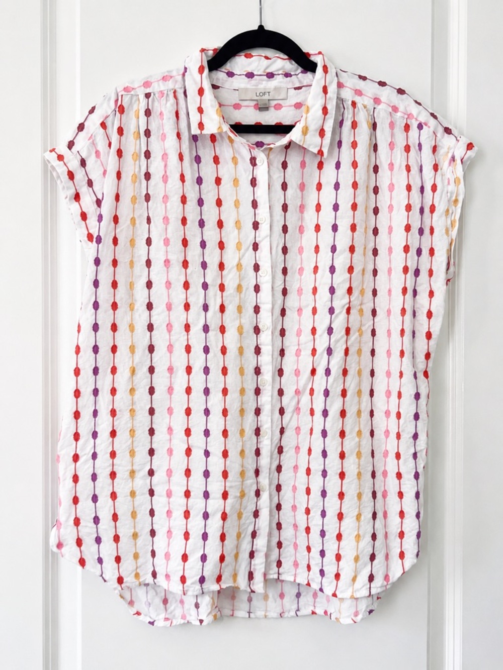 LOFT XL 100% Cotton Embroidered Dot Stripe Button Front Blouse